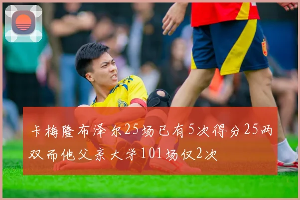 卡梅隆布泽尔25场已有5次得分25两双而他父亲大学101场仅2次